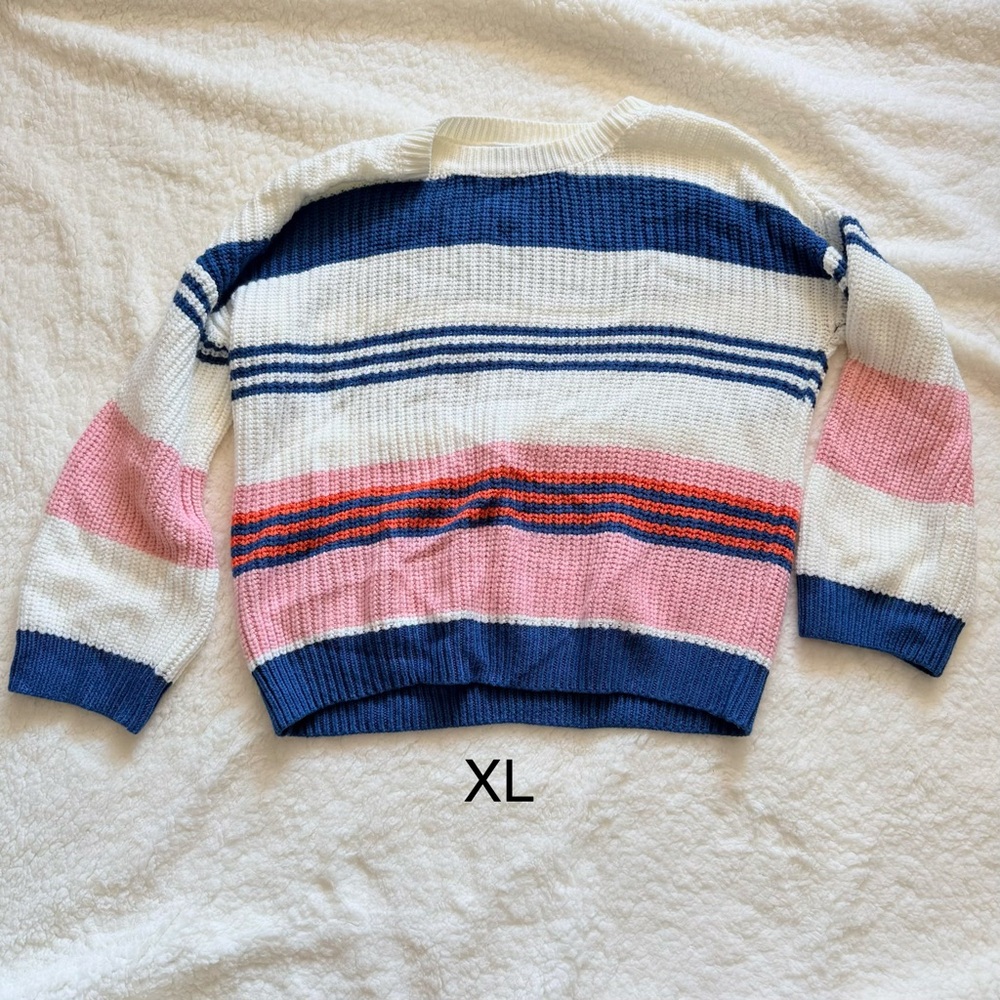 Striped Blue, Pink, and White Women's Sweater